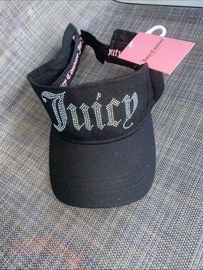 Juicy Couture Black Rhinestone Script Visor